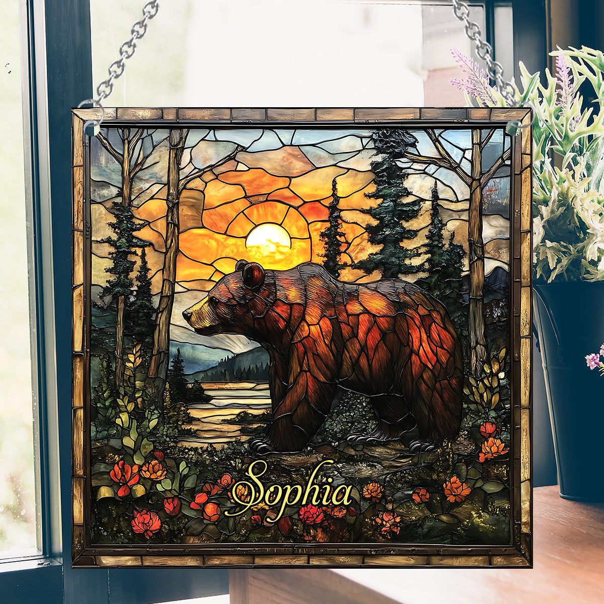 Forest Bear - Personalized Bear Window Hanging Suncatcher Ornament