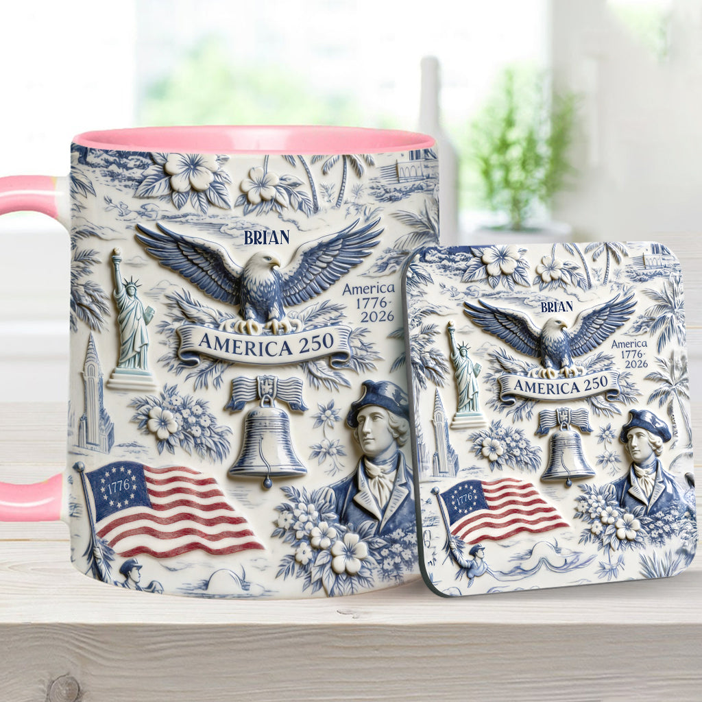250 Years of America 1776–2026 Vintage Patriotic - Personalized Independence Day/ 4th of July Accent Mug & Coaster