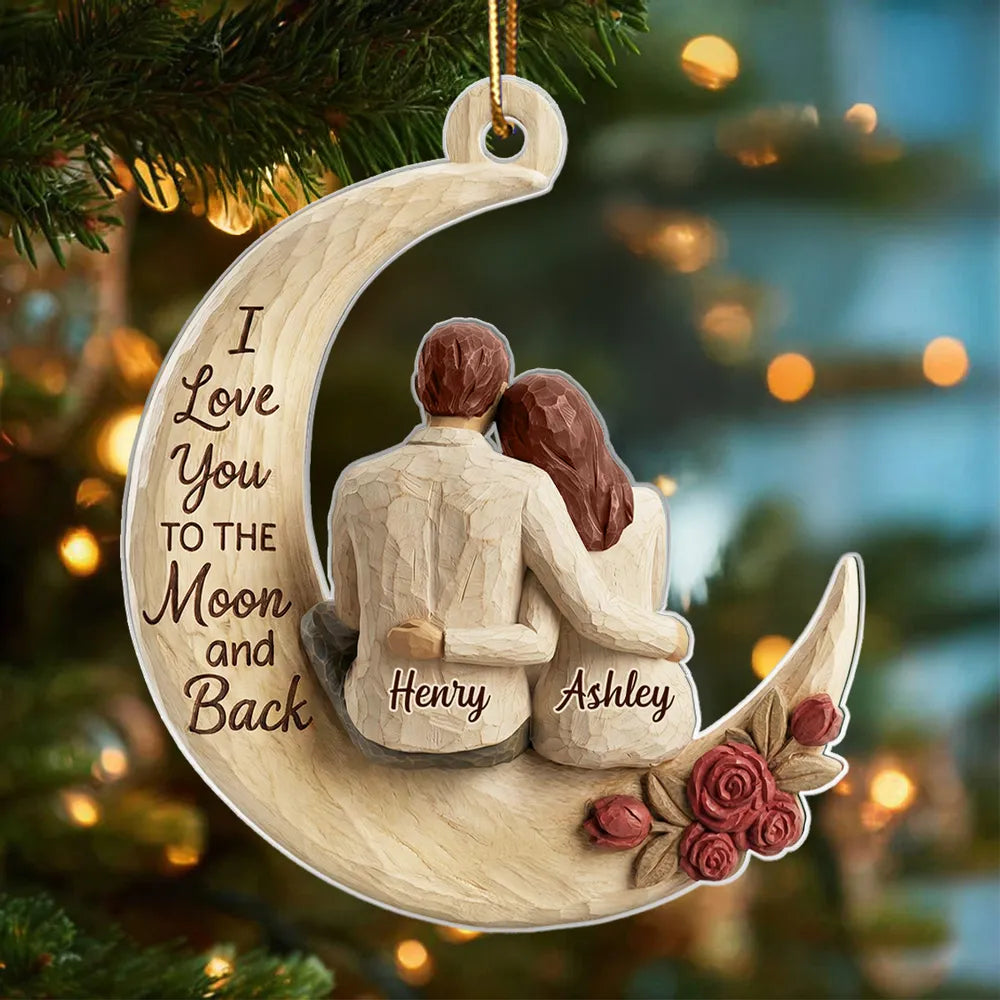Acrylic Ornament Couple Hugging on Moon I Love You to the Moon and Back Unique Gift for Anniversary Romantic Keepsake