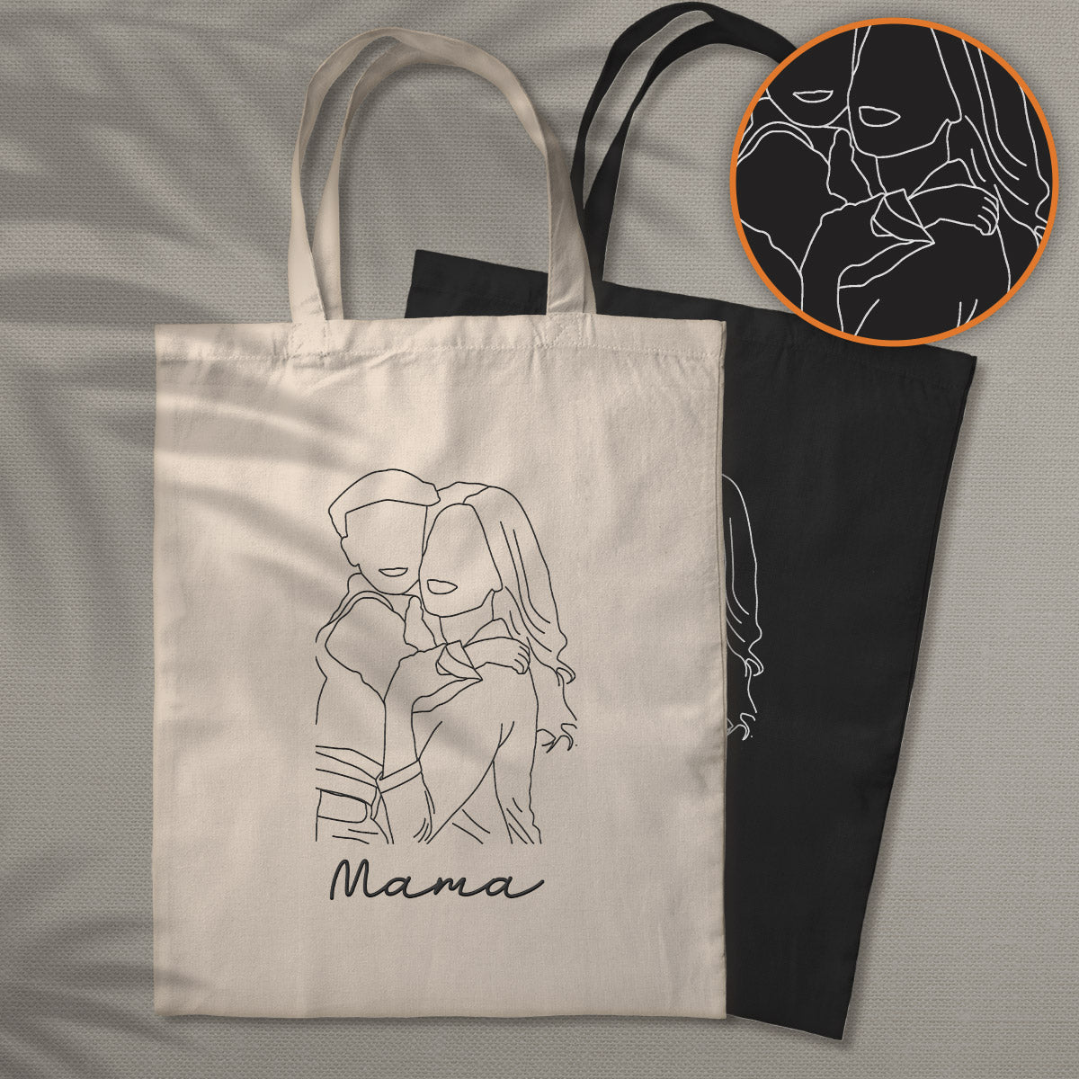 Custom Photo Line Art - Personalized Step Mom Embroidered Tote Bag