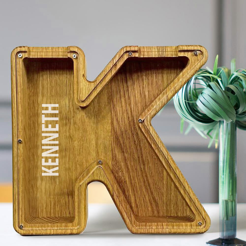Custom Initial And Name - Personalized Letter And Name Tung Wooden Piggy Bank