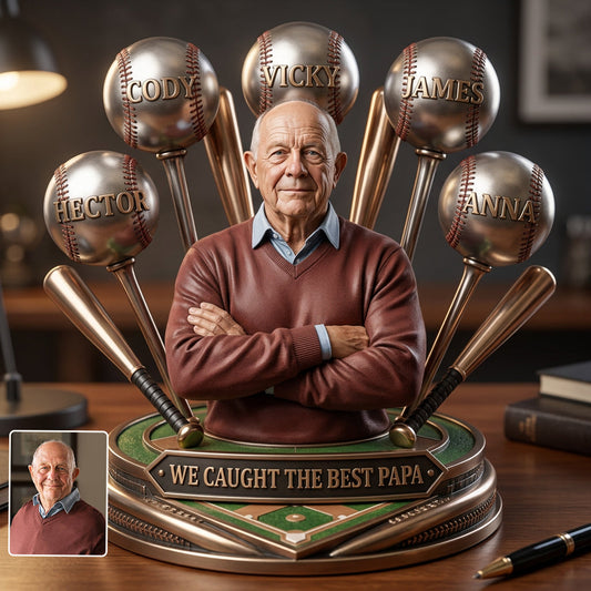 Custom Any Photo Caught The Best Dad/Papa - Personalized Baseball Custom Shaped Acrylic Plaque