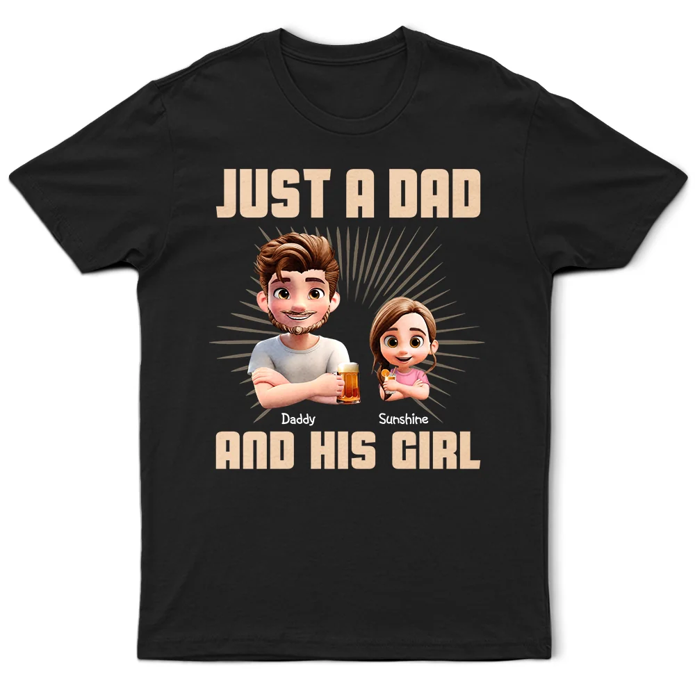Just a Dad and His Kids Enjoying a Drink – Personalized Tee – Fun Father's Day or Birthday Gift