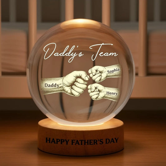 Daddy's Team Globe Lamp, Personalized Fist Bump Family Keepsake, Warm Glow Room Decor, Unique Gift for Dad