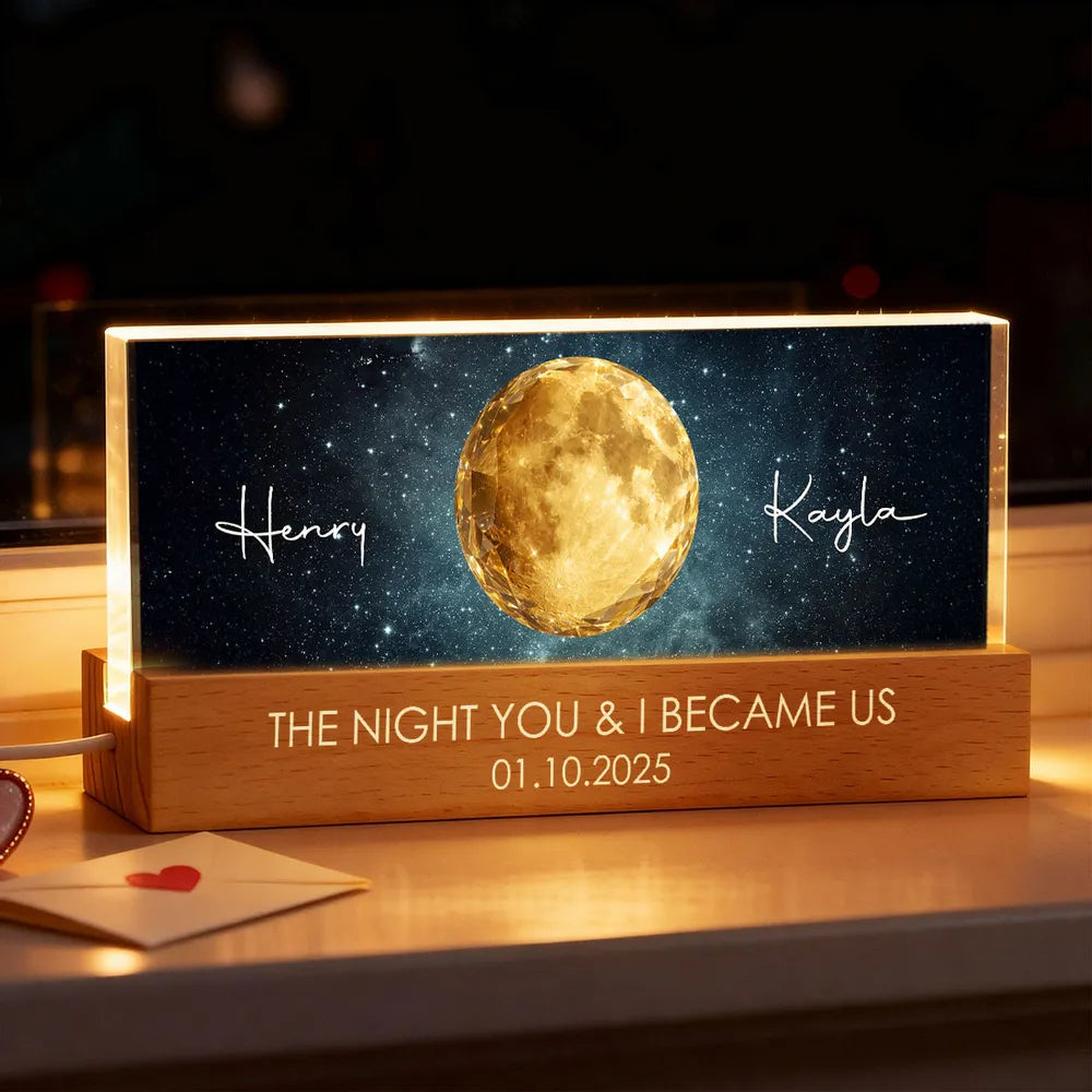 Personalized Moon Phase Block LED Light Plaque for Couple - Starry Night Bedside Decor, Unique Anniversary Gift