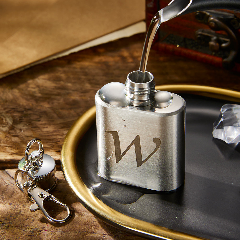 Custom Initial Mini Liquor Flask Mini Liquor Flask Keychain - gift for anyone - Personalized Keychain