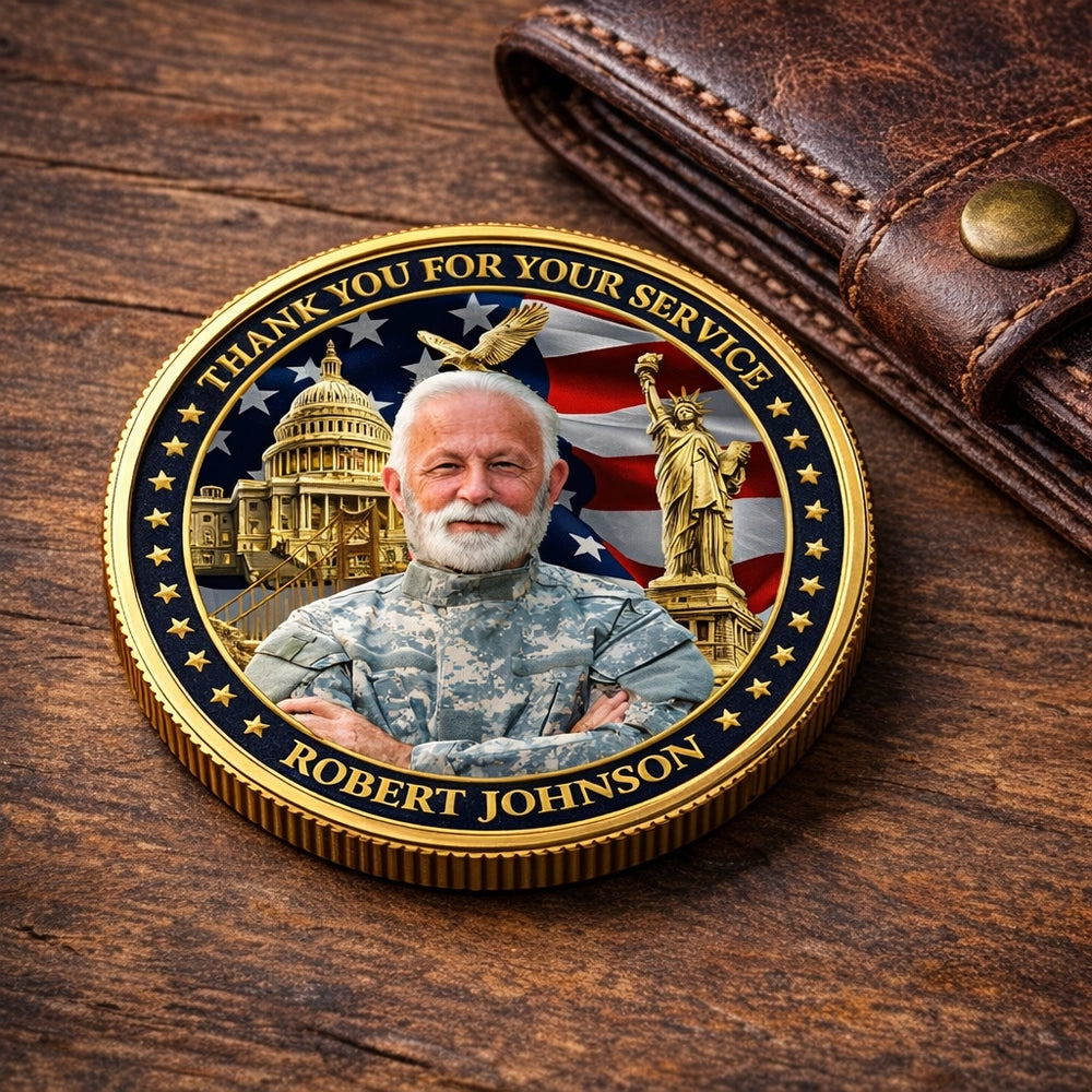 Personalized Alloy Keepsake Coin With Photo Thank You For Your Service Patriotic Display Unique Gift for Service Member