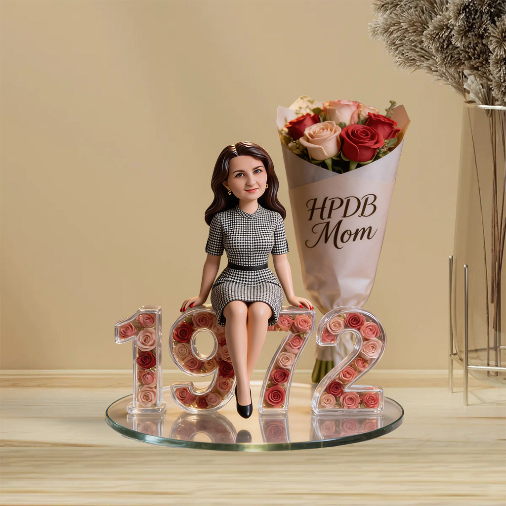 Flower, Photo and Year - Gift For Her - Personalized Birthday Custom Shaped Acrylic Plaque