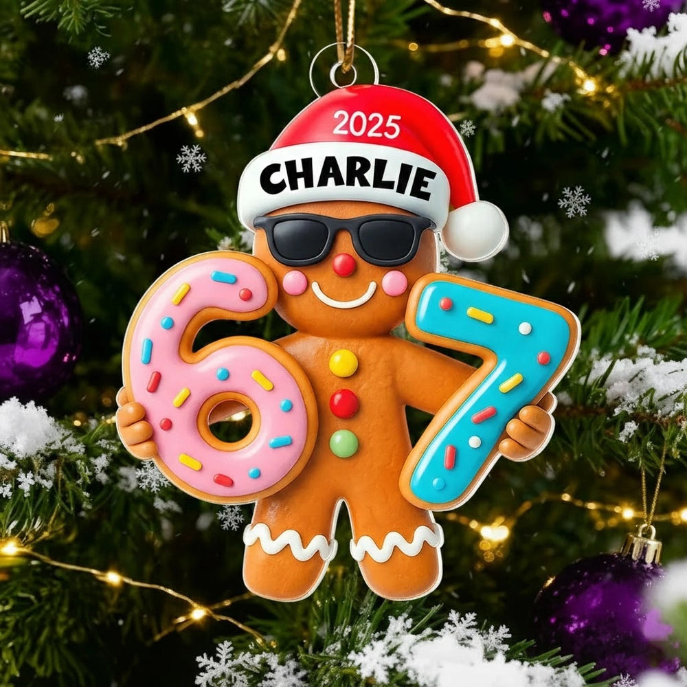 Personalized Gingerbread Acrylic Ornament with Trendy Six Seven Design – Cute Christmas Tree Decor & Unique Holiday Gift for Kids