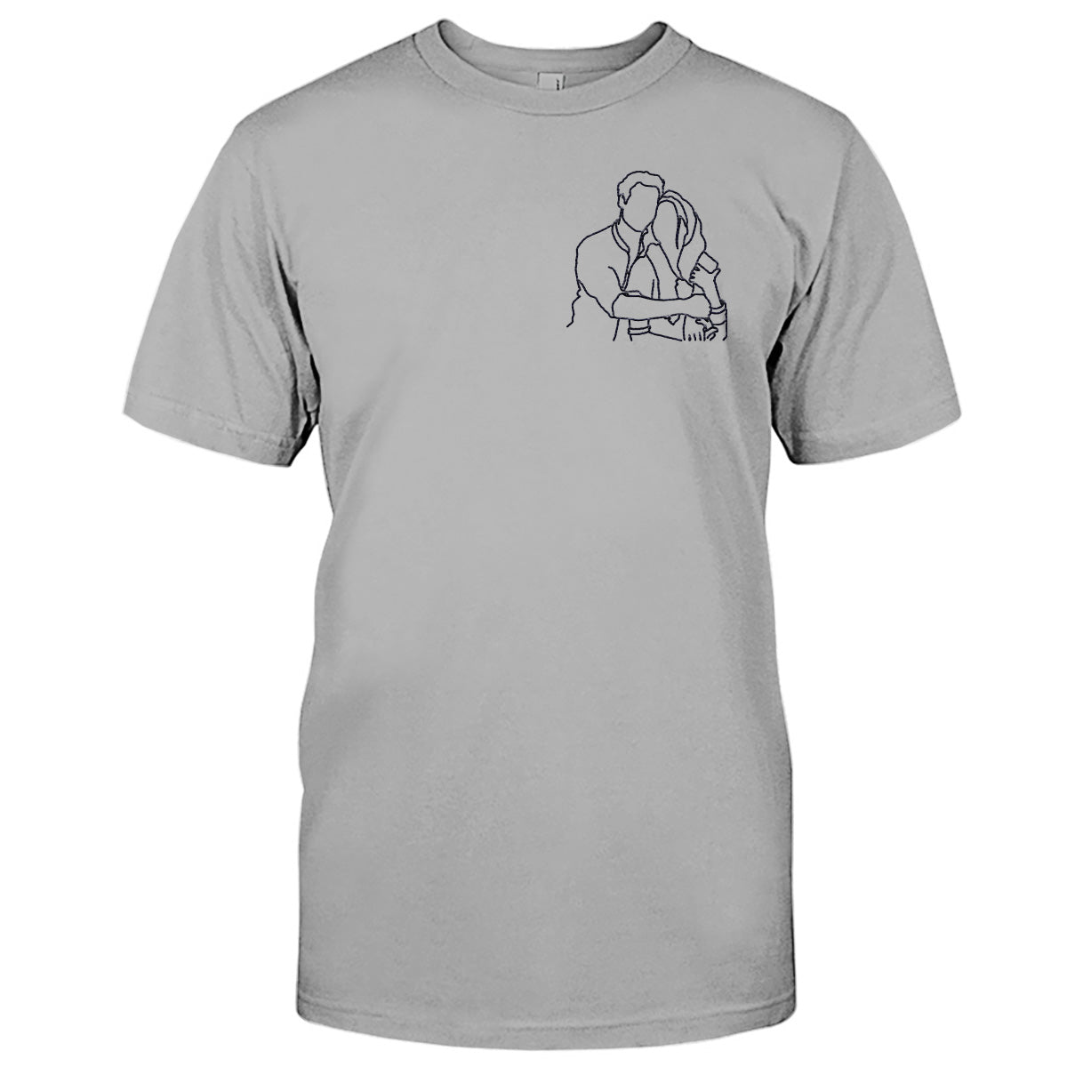 Custom Line Art - Personalized Couple Embroidered T-shirt