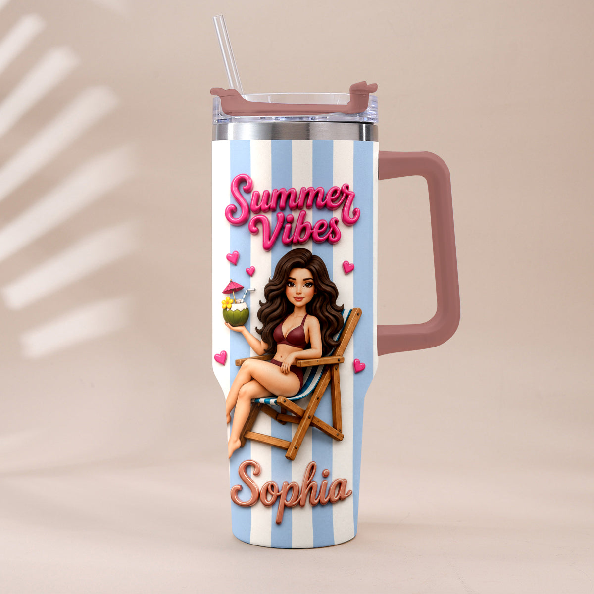 Beach Lovin' Girl - Personalized Sea Lover Tumbler With Plush Charm