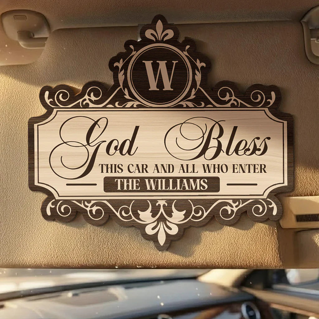 Personalized Wooden Car Visor Clip God Bless This Car Sign, Elegant Script Car Decor, Unique Gift for Family