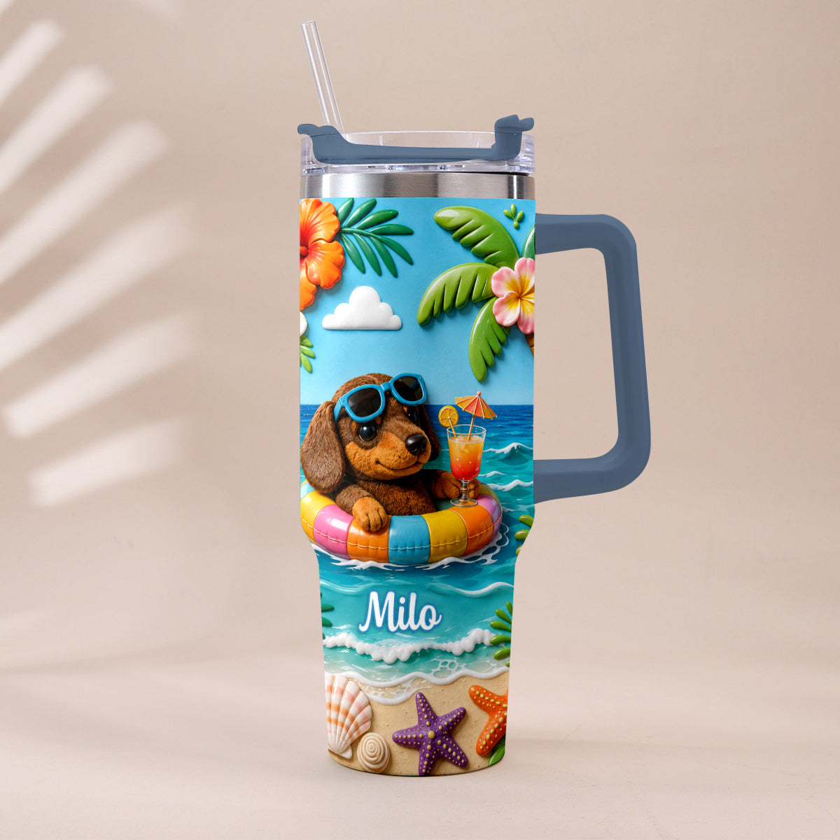 Any Photo Summer Vibes - Personalized Dog Tumbler With Plush Charm
