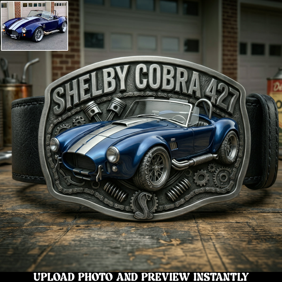 Custom From Any Photo - Personalized Car Lover Leather Belt With Shaped Buckle