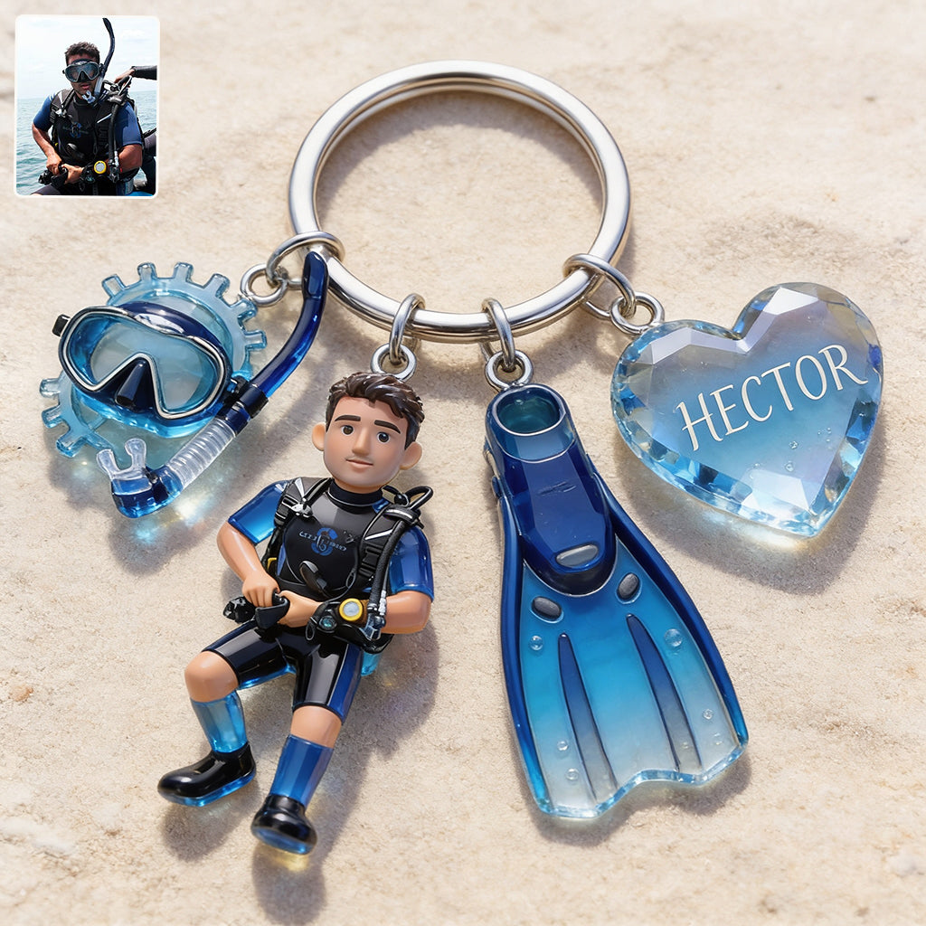 Custom From Any Photo - Personalized Scuba Diving Premium Keychain With Charms