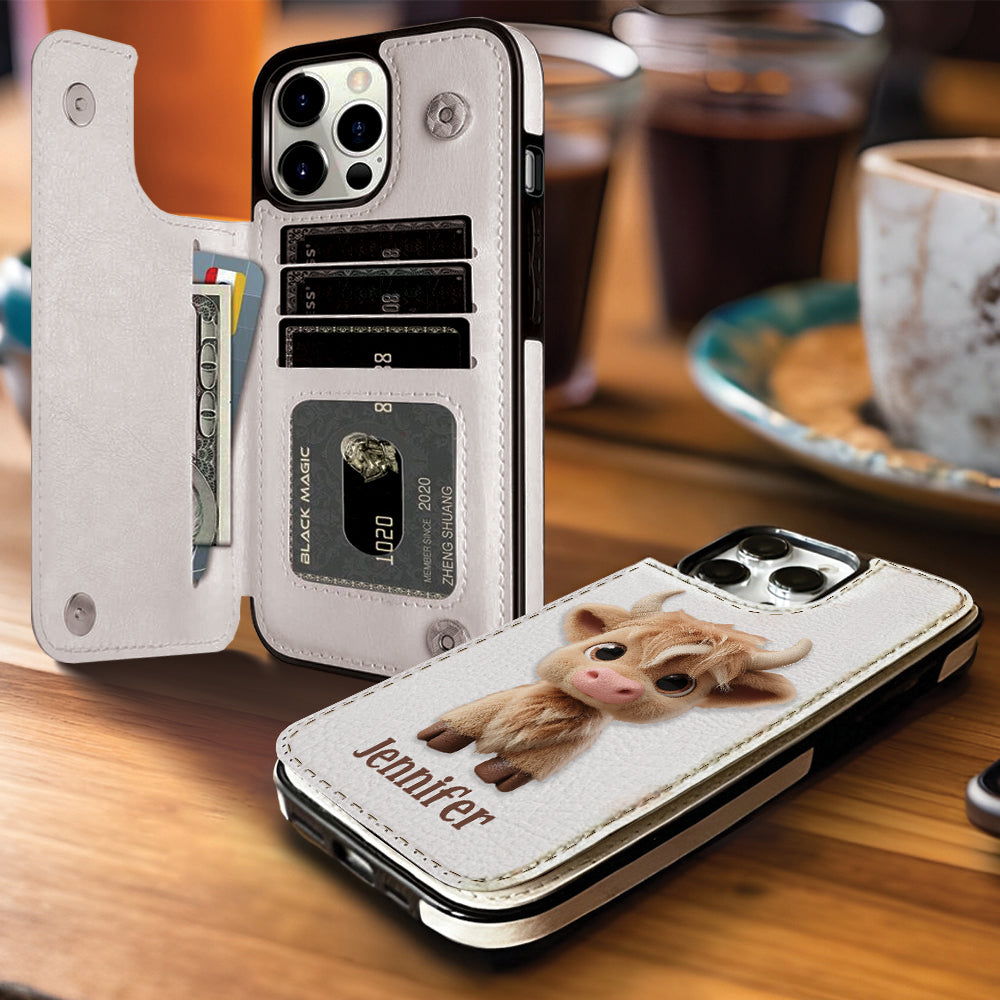 Cute Highland Cow - Personalized Highland Cow Foldable Wallet Phone Case