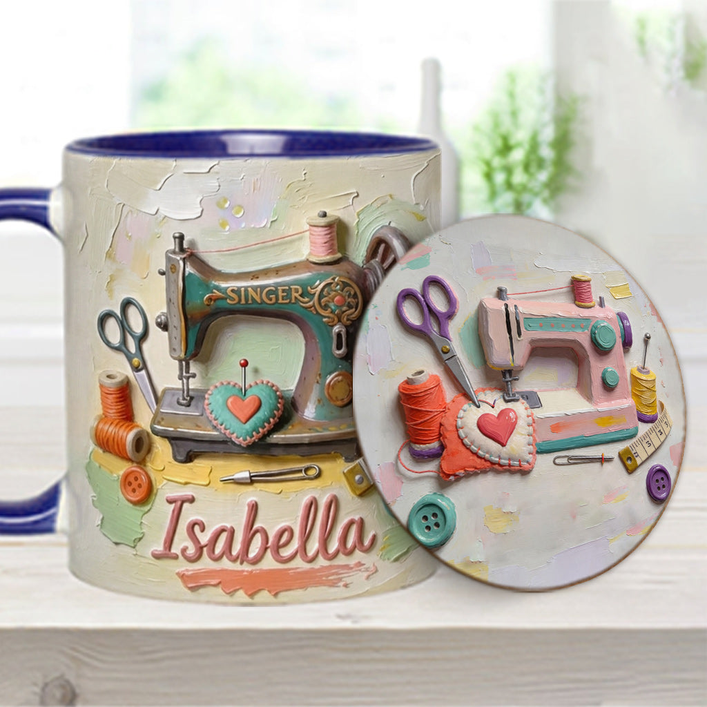 Just a Girl Who Loves Sewing - Personalized Sewing Accent Mug & Coaster