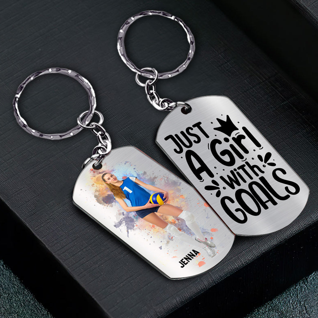 Just A Girl With Goals - Personalized Volleyball Stainless Steel Keychain