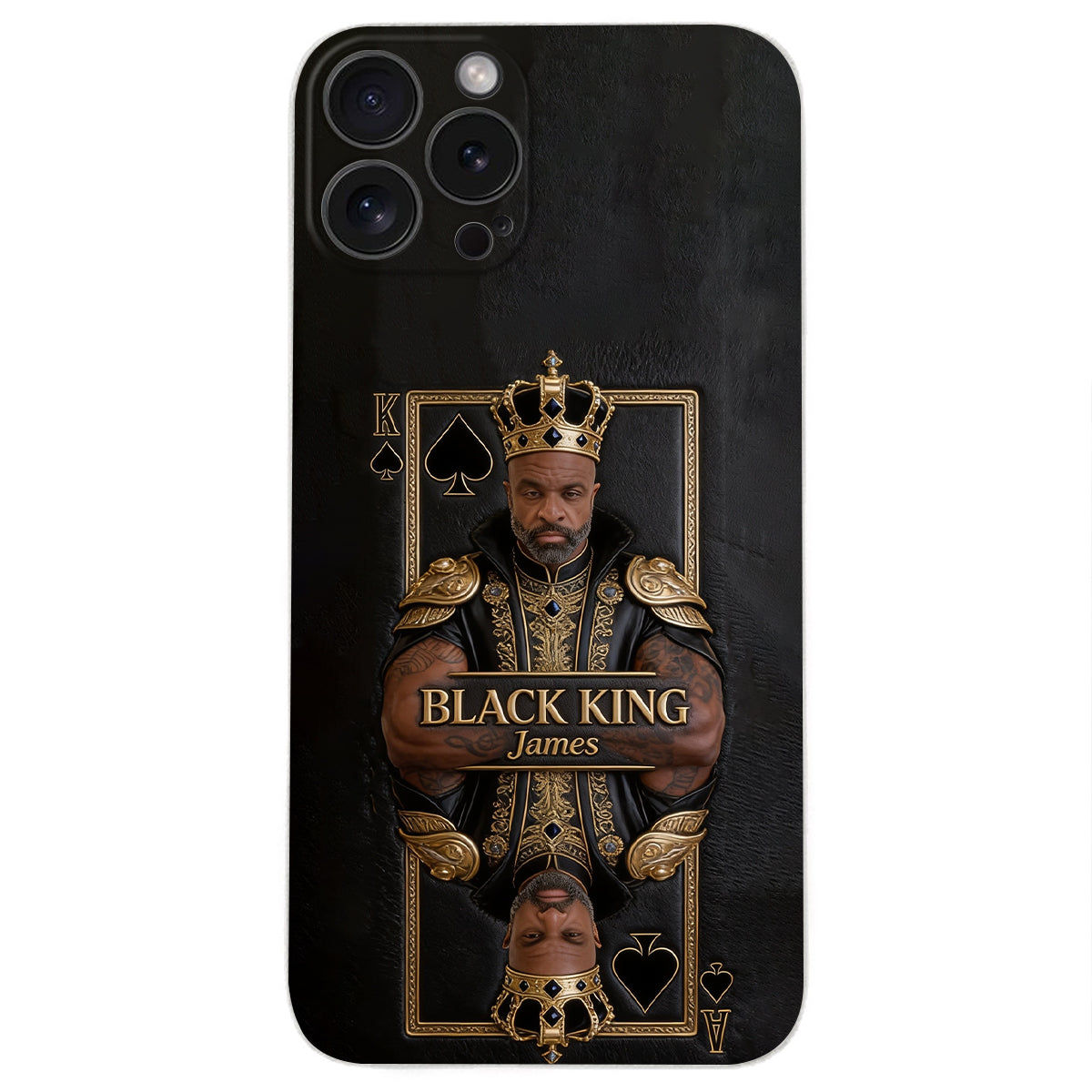 Black King - Personalized African American 3D Embossed Leather Phone Case