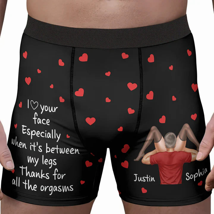 Personalized Men's Boxer Briefs With Funny Love Quote & Hearts - Flirty Couple Gift For Him With Custom Print