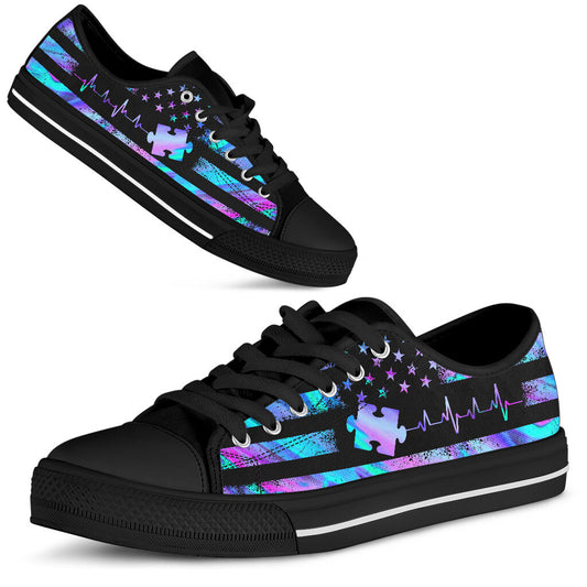American Flag Autism Awareness Low Top Shoes 0622
