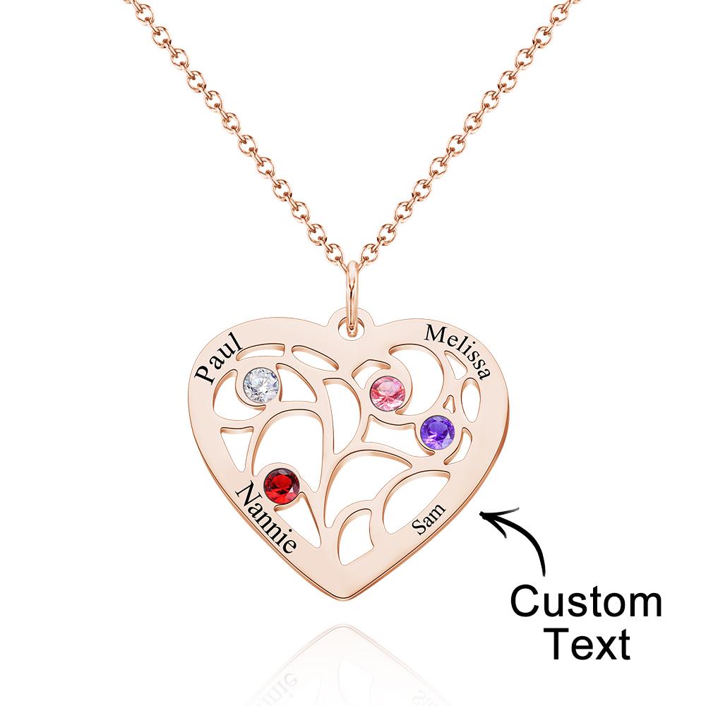 Our Family - Personalized Family Name Heart Pendant Necklace with Birthstone