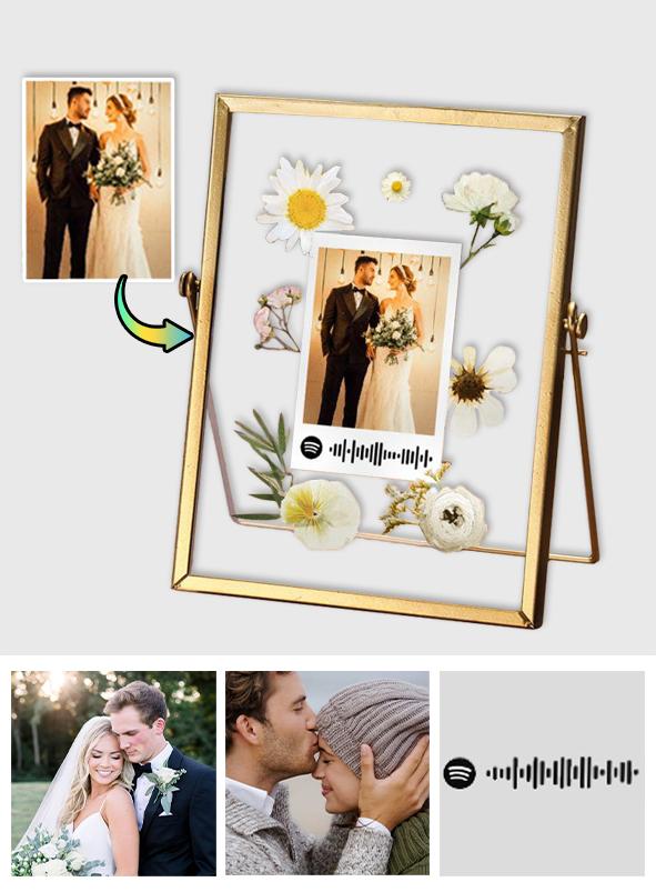 Flower Spotify Scannable - Personalized Couple Photo Crystal Plaque
