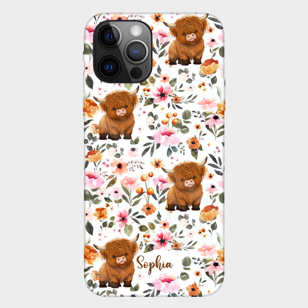 Floral Highland Cow - Personalized Highland Cow Full Print Phone Case