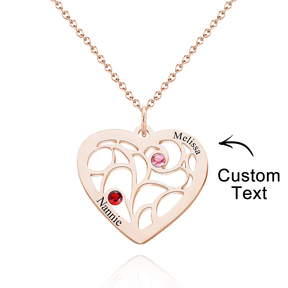 Our Family - Personalized Family Name Heart Pendant Necklace with Birthstone
