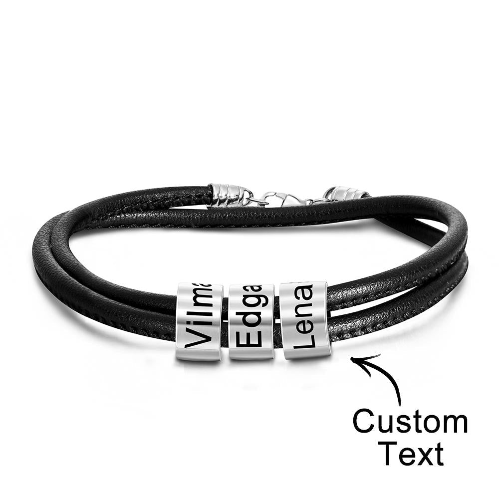 Any Names - Personalized Father Engraved Bead Bracelet