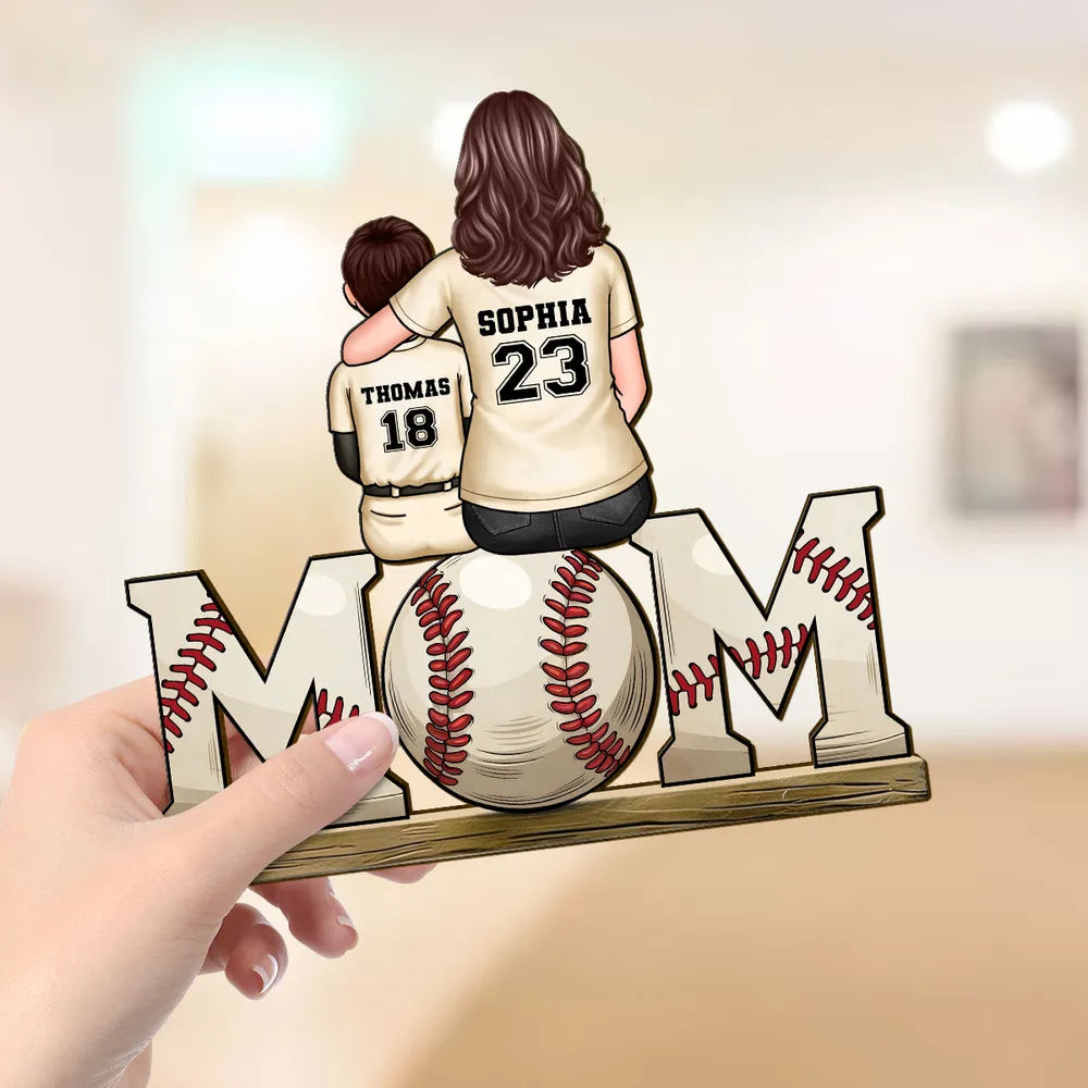 Mother and Son Baseball Moment – Personalized Wooden Plaque with Customizable Names and Numbers – Perfect Gift for Mom on Mother's Day