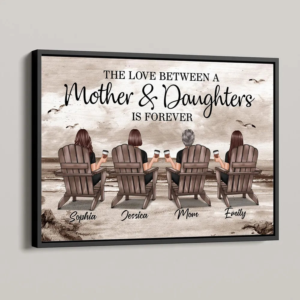 Poster of Mother & Daughters with Coastal Scene Customizable Wall Art Warm Home Decoration Thoughtful Gift