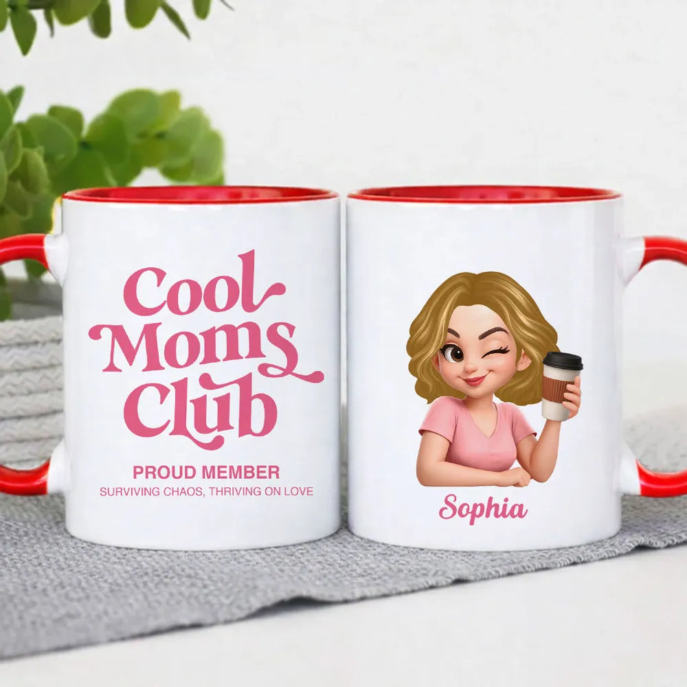 Personalized Cool Moms Club Ceramic Mug With Custom Cartoon Mom, Cute Daily Coffee Gift For Mom And Wife