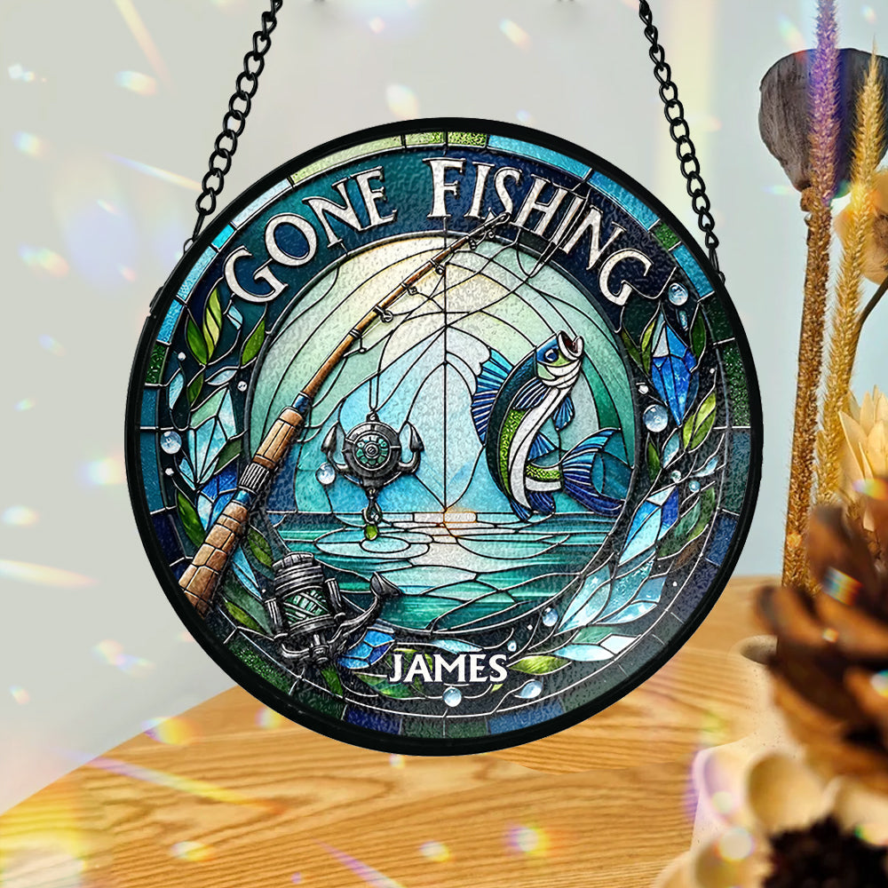 Gone Fishing - Personalized Fishing Stained Glass Suncatcher