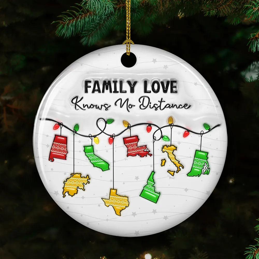 Ceramic Ornament with Family Love Knows No Distance Design, High Clarity, Heartwarming Gift for Family