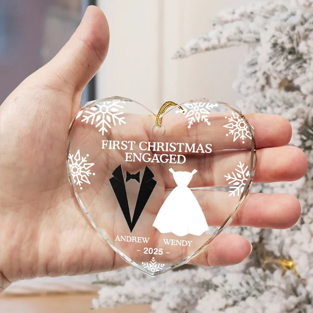 “First Christmas as Mr & Mrs” Crystal Heart Ornament, Personalized Newlywed Keepsake Gift