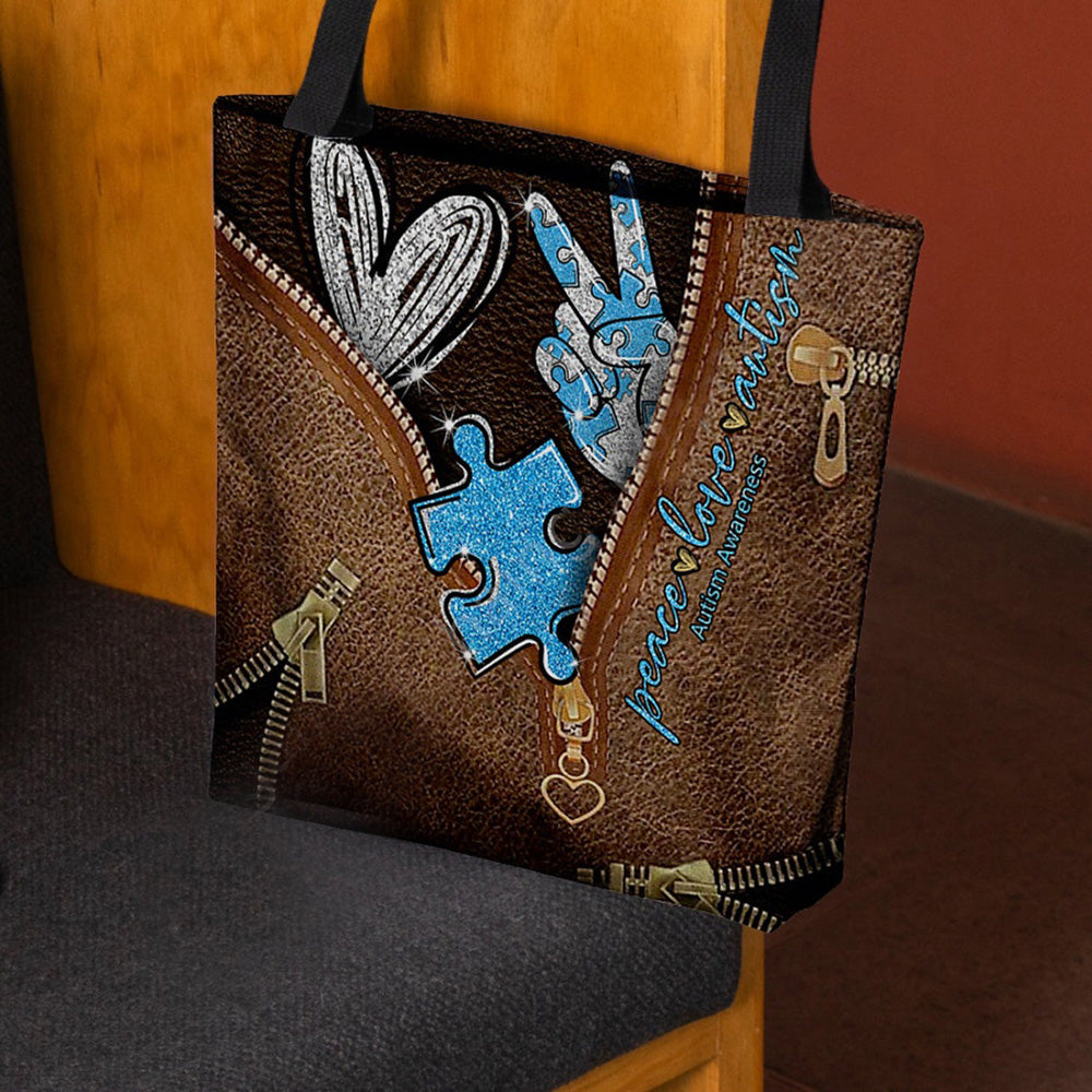 Autism Awareness : Peace Love Autism - Tote Bag 0921
