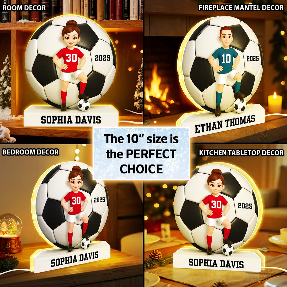Personalized Acrylic Light Box Soccer Girl Lamp with Custom Player Design, Soft Warm Glow Bedroom Décor, Unique Gift for Young Athletes