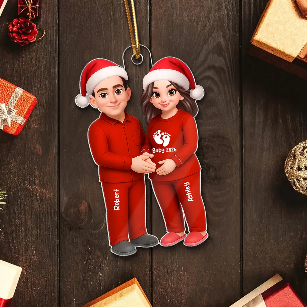 🎉 Ultimate Baby Reveal/Christmas Gift! Personalized Expecting Parents Ornament & Keychain | Custom Names, Skin/Hair Colors
