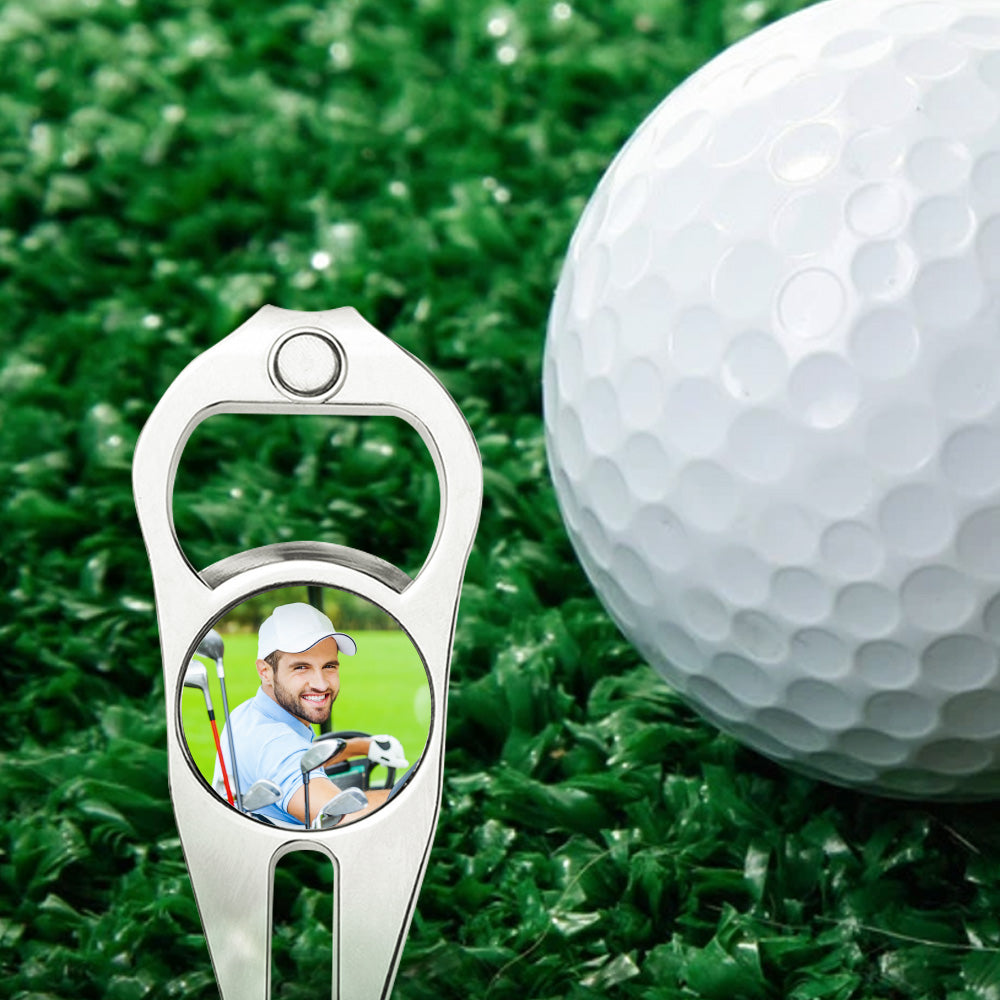 Funny Photo Ball Marker Multipurpose Bottle Opener - Golf gift for dad, him, boyfriend, husband, grandpa - Personalized Golf Fork Ball Marker