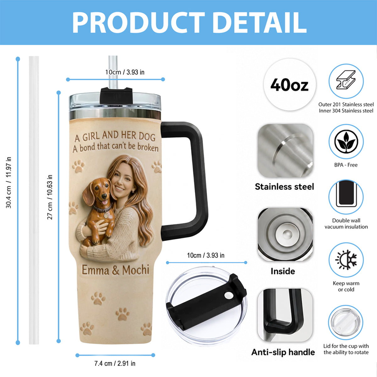 Always By My Side - Personalized Dog Tumbler With Plush Charm