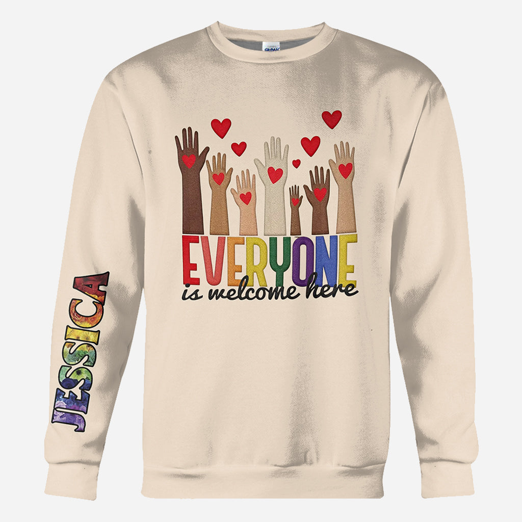 Everyone is Welcome Here - Personalized Teacher All Over Shirt