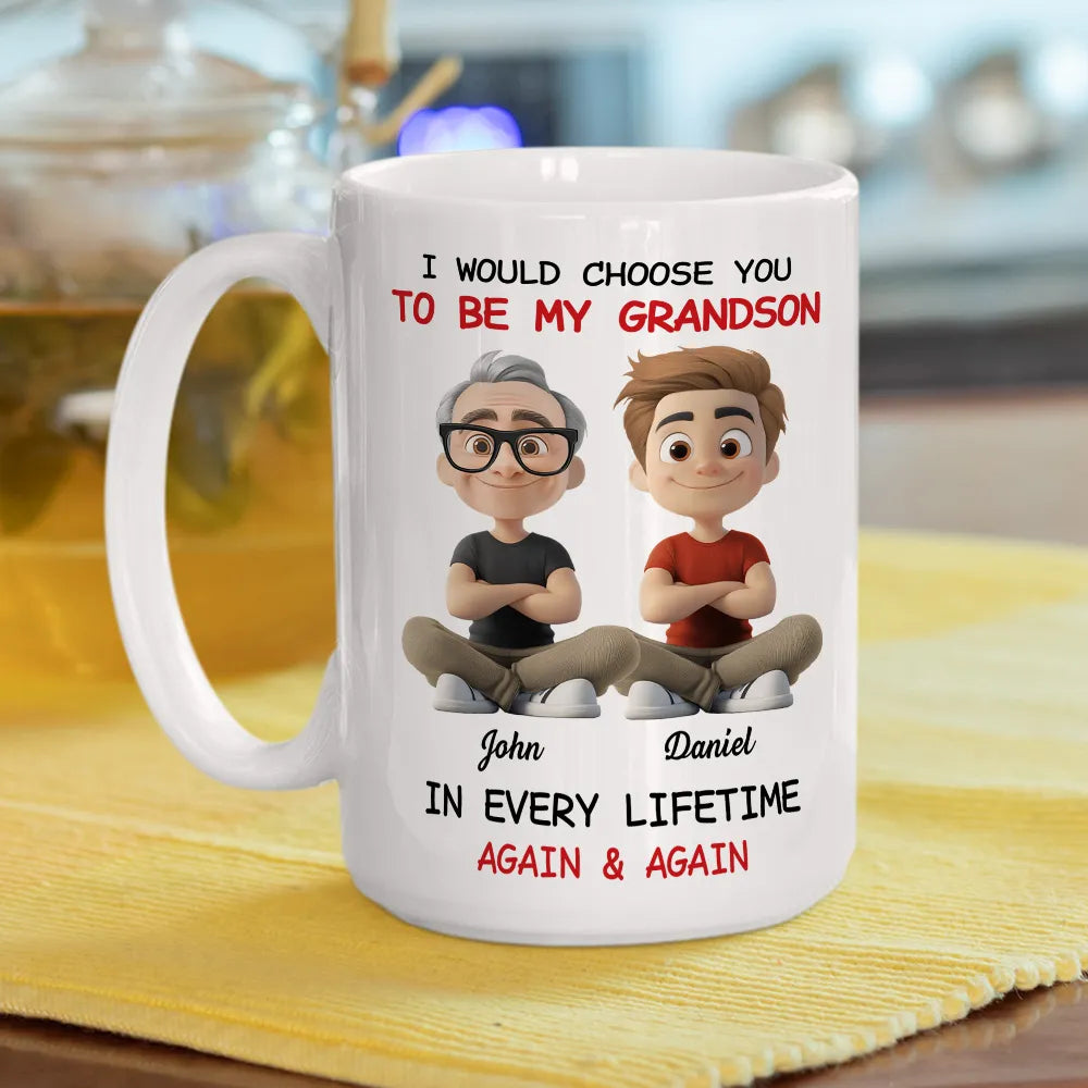 White Ceramic Mug with "I Would Choose You to Be My Granddaughter" Design, High Clarity, Heartwarming Gift