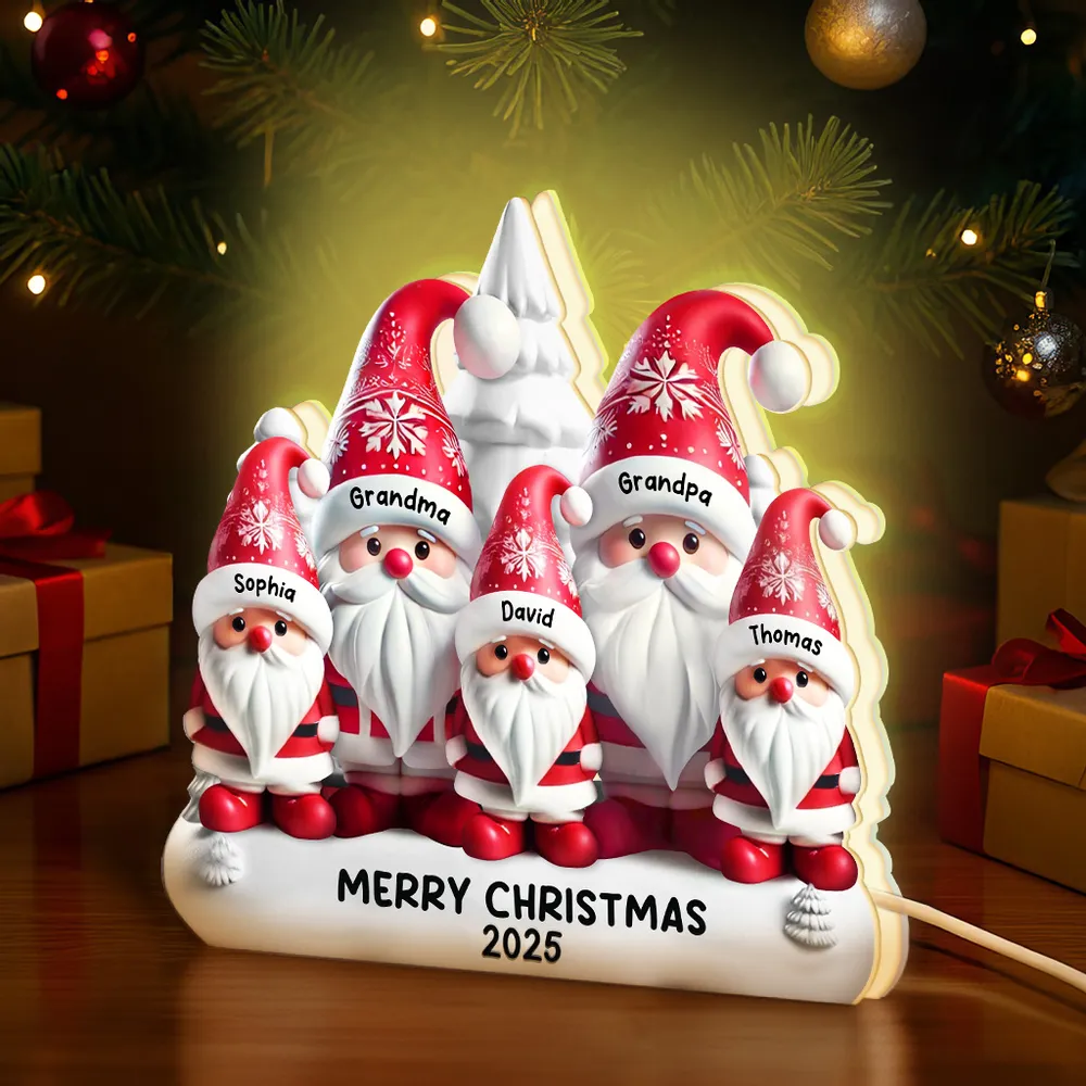Personalized Acrylic Light Box with Santa Family, Warm Glow Christmas Décor, Unique Holiday Gift for Grandparents & Kids