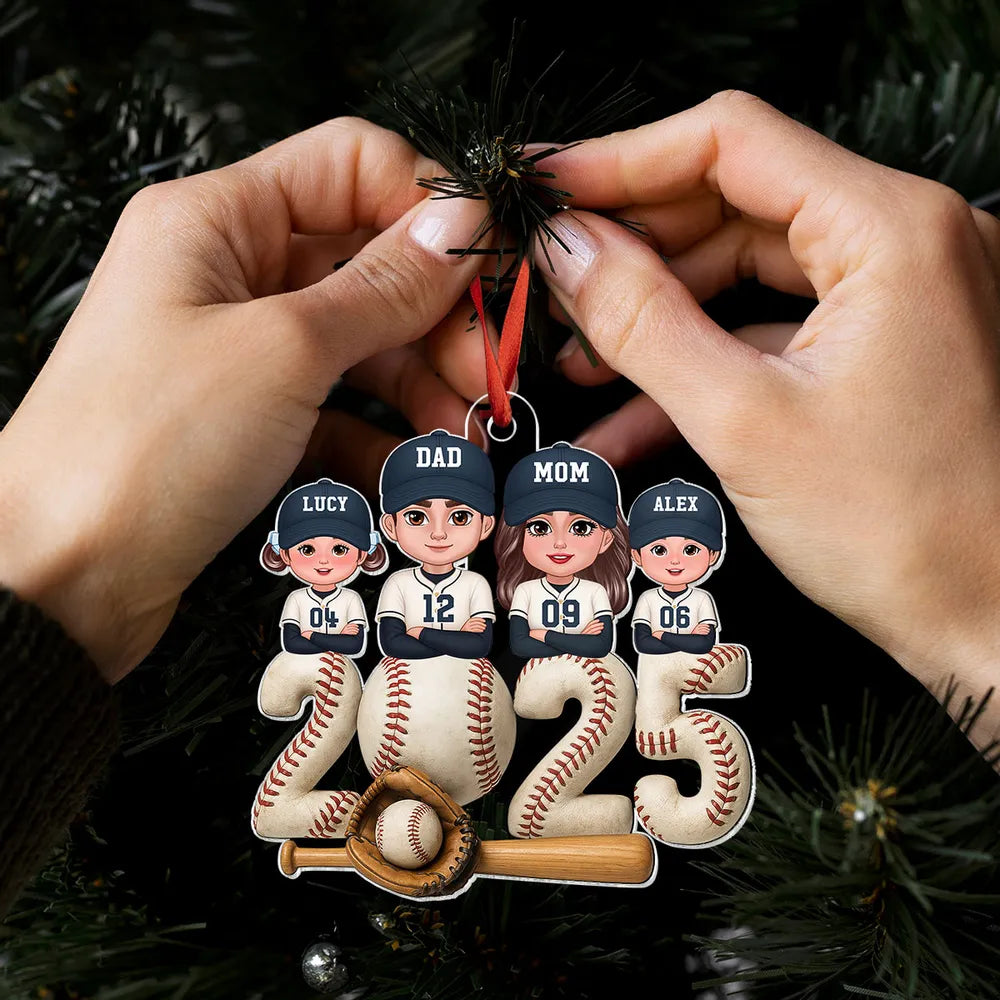 Personalized Baseball Family Acrylic Ornament for Christmas Tree, Heartwarming Decor, Unique Gift for Parents and Kids