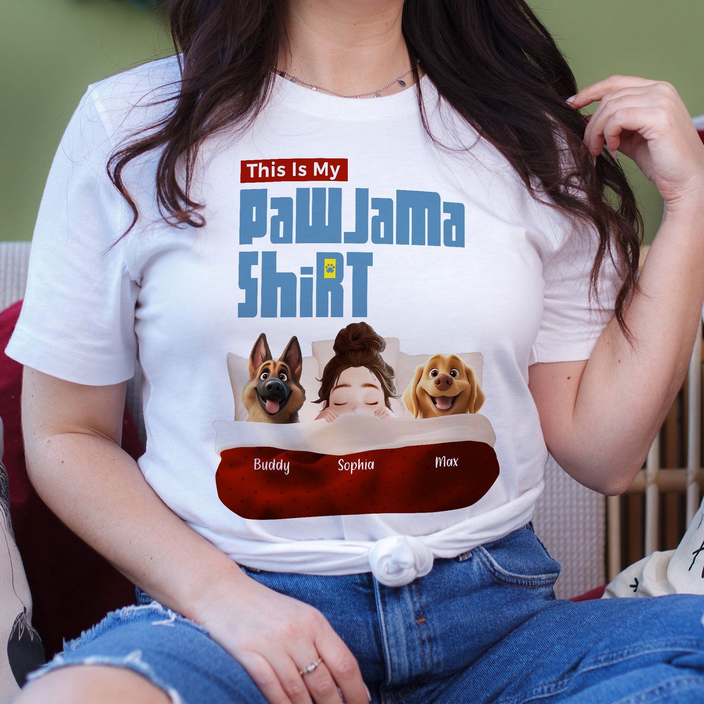 Custom Pawjama Shirt for Couples – Featuring Pets and Their Names, Ideal for Valentine’s Day or Special Occasions, Available in Classic Tee, Women Tee, Hoodie, and Sweatshirt