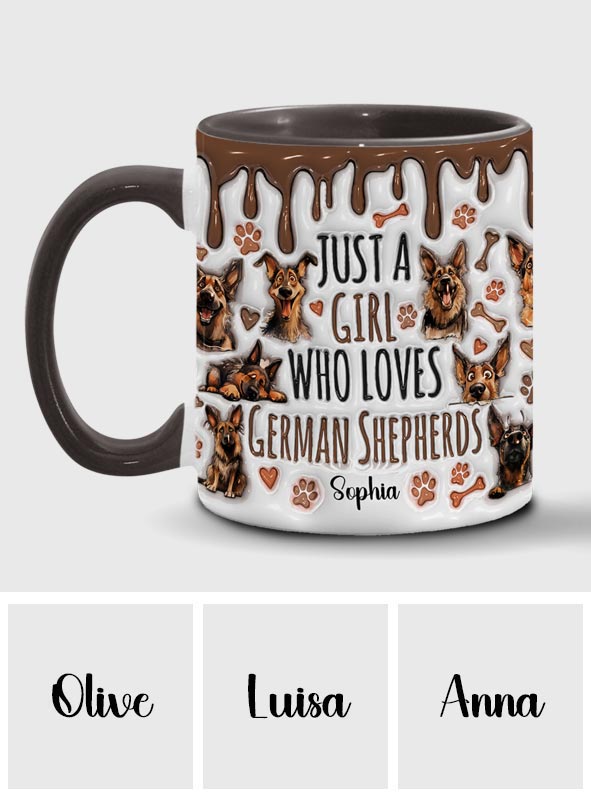 Just A Girl Who Loves German Shepherds - Personalized German Shepherd Dog Accent Mug