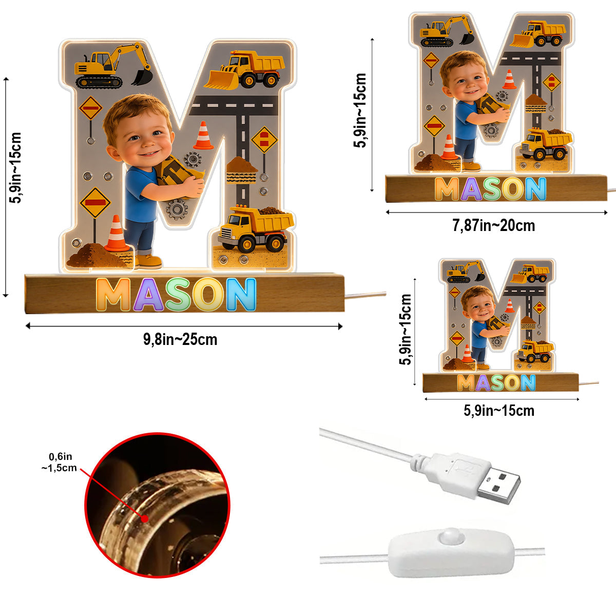 Alphabet Letter & Custom Photo And Theme - Personalized Kid Shaped Led Night Light