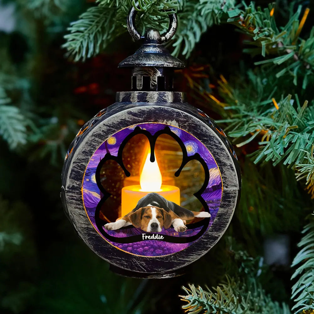 Personalized Pet Memorial Lantern Ornament - Sleeping Dog Design
