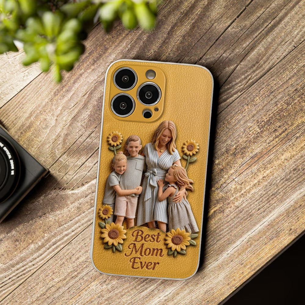 Best Mom Ever - Personalized Mother 3D Embossed Leather Phone Case